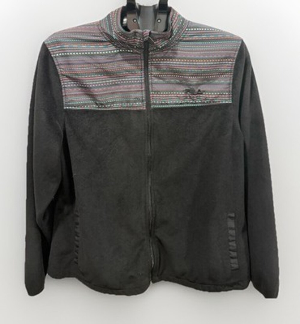 Fila Sport Fleece Jacket Women's XL Black Full Zip Aztec Pattern Velvet Mock